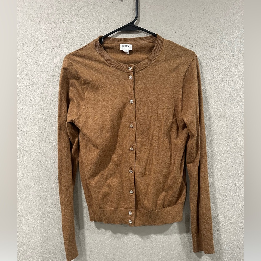 JCREW Cotton Brown Sweater with Rhinestone buttons - Picture 2 of 7